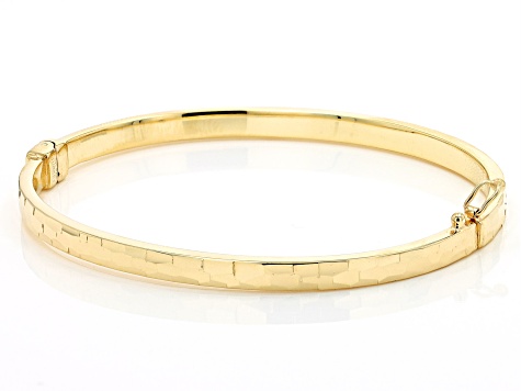 18K Yellow Gold Over Sterling Silver Diamond Cut Hinged Bangle