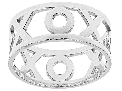 Rhodium Over Sterling Silver High Polished XOXO Band Ring