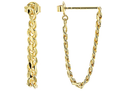 18K Yellow Gold Over Sterling Silver Front/Back Curb Chain Earrings