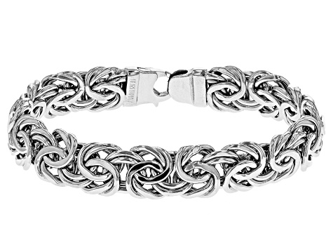 Rhodium Over Sterling Silver Byzantine Chain Bracelet