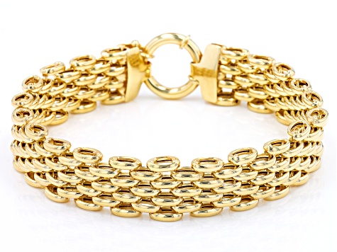 18K Yellow Gold Over Sterling Silver Panther Link Bracelet