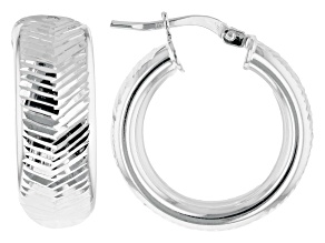 Sterling Silver Diamond-Cut Chevron Design Hoop Earrings
