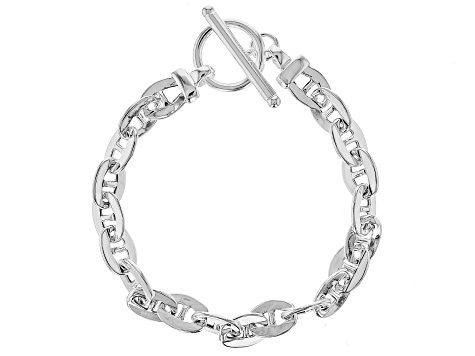 Sterling Silver 7.5mm Flat Rolo Mariner Link Toggle Bracelet