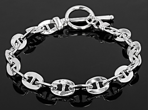 Sterling Silver 7.5mm Flat Rolo Mariner Link Toggle Bracelet