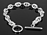 Sterling Silver 7.5mm Flat Rolo Mariner Link Toggle Bracelet