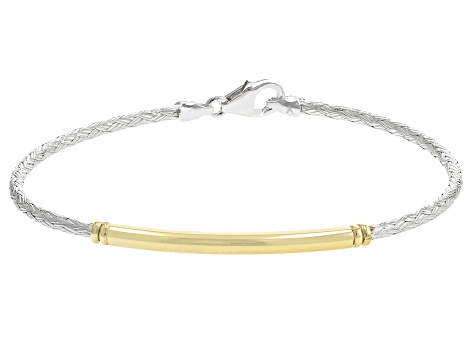 Sterling Silver & 18K Yellow Gold Over Sterling Silver Woven Flex Bangle