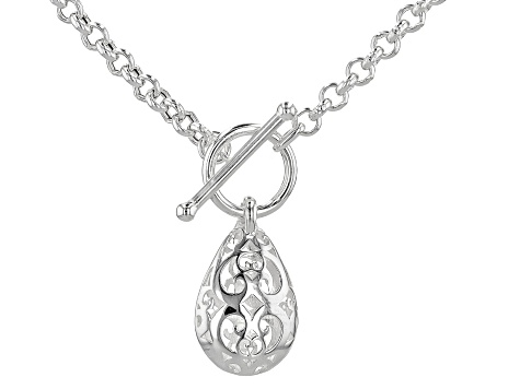 Sterling Silver 4.5mm Rolo Link Necklace With Tear Drop Toggle