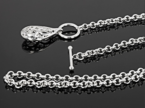 Sterling Silver 4.5mm Rolo Link Necklace With Tear Drop Toggle