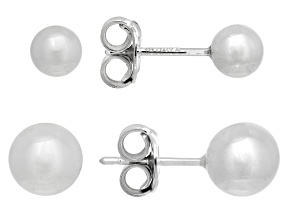 Sterling Silver 6-8mm Ball Stud Earrings Set of 2