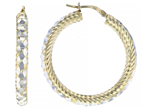 Sterling Silver & 18K Yellow Gold Over Sterling Silver Twist Diamond Cut and Faceted Hoop Earrings