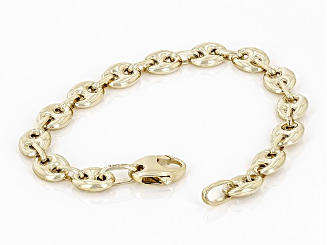 18K Yellow Gold Over Sterling Silver 8.3mm Puffed Mariner Link Bracelet