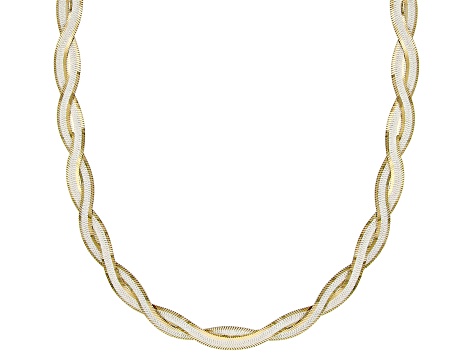 Sterling Silver & 18K Yellow Gold Over Sterling Silver 4.5mm Double Row Herringbone 18 Inch Necklace