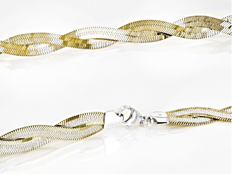 Sterling Silver & 18K Yellow Gold Over Sterling Silver 4.5mm Double Row Herringbone 18 Inch Necklace