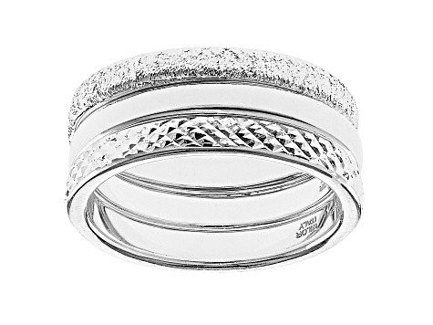 Sterling Silver Textured & Polished Set of 3 Band Rings