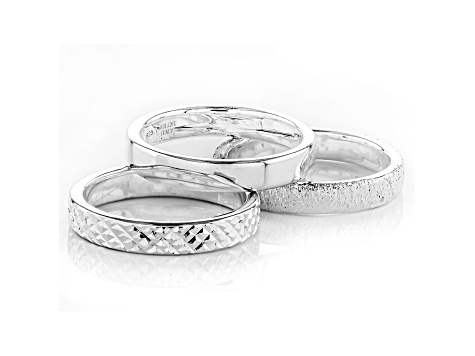 Sterling Silver Textured & Polished Set of 3 Band Rings