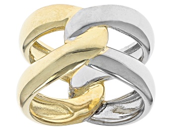 Picture of Rhodium Over Sterling Silver & 18k Yellow Gold Over Sterling Silver Interlocked Band Ring