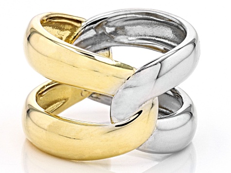 Rhodium Over Sterling Silver & 18k Yellow Gold Over Sterling Silver Interlocked Band Ring