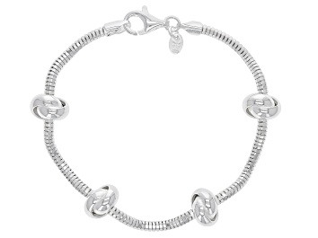 Picture of Sterling Silver Diamond-Cut Snake Link & Love Knot Station Bracelet