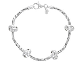 Sterling Silver Diamond-Cut Snake Link & Love Knot Station Bracelet
