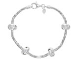 Sterling Silver Diamond-Cut Snake Link & Love Knot Station Bracelet