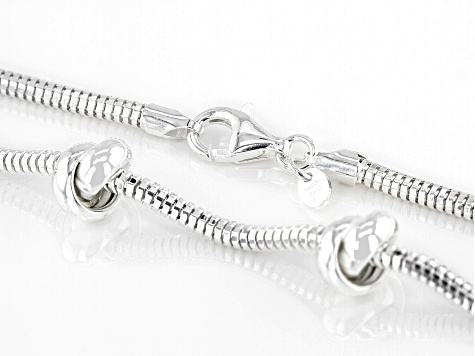 Sterling Silver Diamond-Cut Snake Link & Love Knot Station 18 Inch Necklace