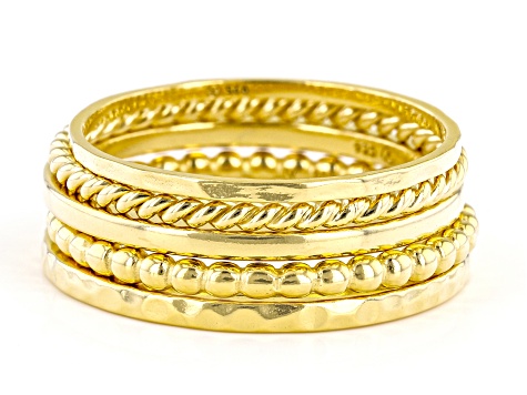 18k Yellow Gold Over Sterling Silver Band Ring Set Of 5 - AG949B | JTV.com