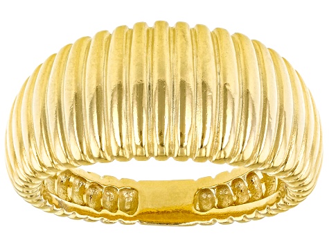 18k Yellow Gold Over Sterling Silver Ribbed Band Ring