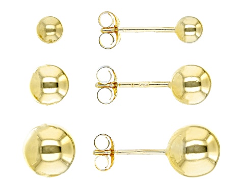 18k Yellow Gold Over Sterling Silver Ball Stud Earring Set of 3