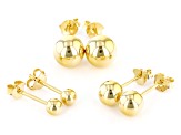 18k Yellow Gold Over Sterling Silver Ball Stud Earring Set of 3