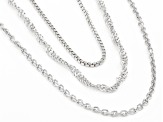 Rhodium Over Sterling Silver Singapore, Box, & Diamond-Cut Cable Set of 3 18 Inch Chains