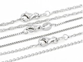 Rhodium Over Sterling Silver Singapore, Box, & Diamond-Cut Cable Set of 3 18 Inch Chains