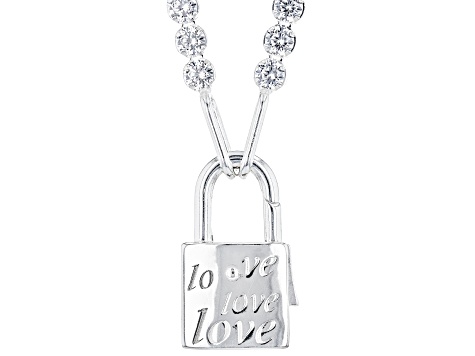 Sterling Silver Cubic Zirconia Tennis 18 Inch Lock Necklace