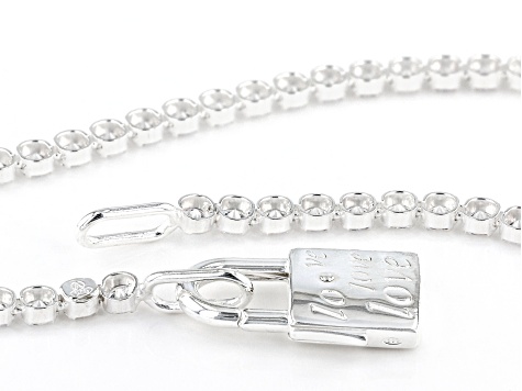 Sterling Silver Cubic Zirconia Tennis 18 Inch Lock Necklace