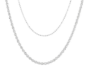 Sterling Silver Rope & Diamond-Cut Bead Multi-Row 18 Inch Necklace