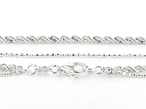 Sterling Silver Rope & Diamond-Cut Bead Multi-Row 18 Inch Necklace