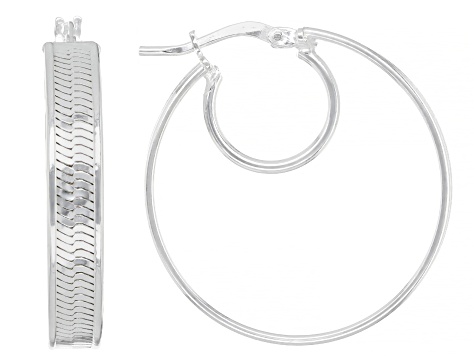 Sterling Silver Herringbone Hoop Earrings