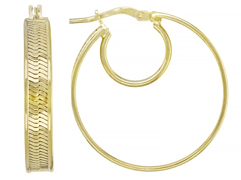 18K Yellow Gold Over Sterling Silver Herringbone Hoop Earrings