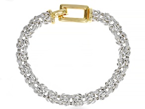 Sterling Silver & 18k Yellow Gold Over Sterling Silver Buckle Style Byzantine Link Bracelet