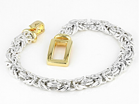 Sterling Silver & 18k Yellow Gold Over Sterling Silver Buckle Style Byzantine Link Bracelet
