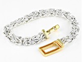 Sterling Silver & 18k Yellow Gold Over Sterling Silver Buckle Style Byzantine Link Bracelet