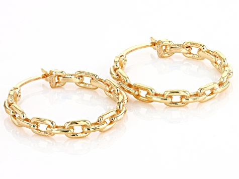 18k Yellow Gold Over Sterling Silver Paperclip Hoop Earrings