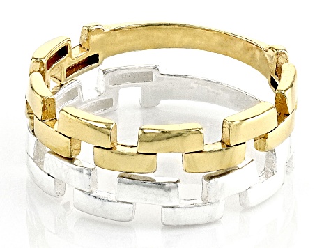 Sterling Silver & 18k Yellow Gold Over Sterling Silver Set of 2 Band Rings