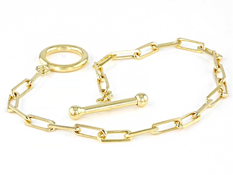 18k Yellow Gold Over Sterling Silver Paperclip Link Toggle Bracelet
