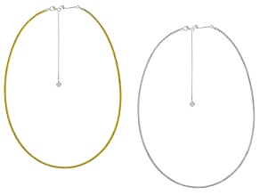 18k Yellow Gold Over Sterling Silver 2mm Diamond Cut Reversible Omega 17" Necklace Set of 2