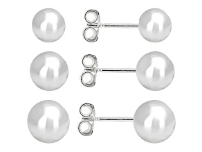 Sterling Silver 8mm, 9mm and 10mm Ball Stud Earrings Set of 3