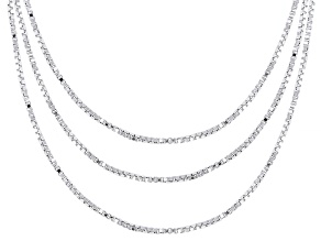 Rhodium Over Sterling Silver 0.9mm Box 18" Necklace Set of 3