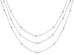 Sterling Silver 1mm Diamond Cut Cable and Bead Station 16-18" Necklace Set of 3
