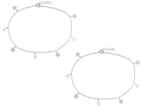 Sterling Silver Star Charm Anklet Set of 2