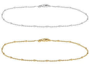 18k Yellow Gold Over Sterling Silver & Sterling Silver Cable and Square Bead Bracelet
