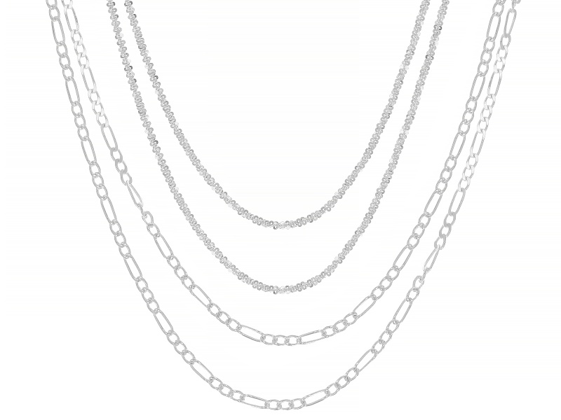 Sterling Silver Twisted 1.5mm Criss-Cross 18" and 2.3mm Figaro 20" Chain Two Sets Of 2